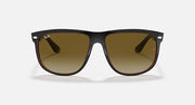Sunglasses with dark brown frame and gradient amber lenses, glossy black top.