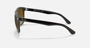 Sunglasses side view with matte black arms and gradient amber lenses.