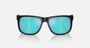 Ray-Ban Justin Low Bridge Fit RB4165F sunglasses, black frame, teal lenses