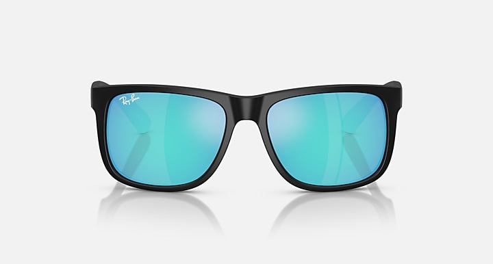Ray-Ban Justin Low Bridge Fit RB4165F sunglasses, black frame, teal lenses