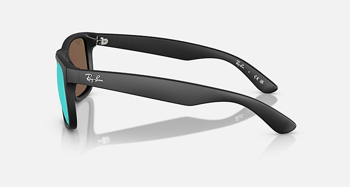 Ray-Ban Justin Low Bridge Fit sunglasses, black frame, teal lenses, side profile