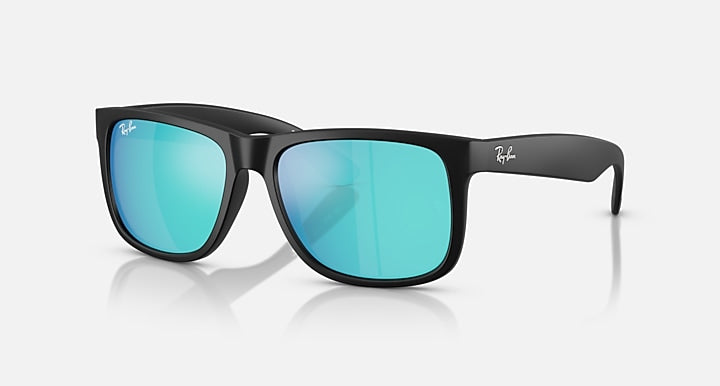 Ray-Ban Justin Low Bridge Fit RB4165F sunglasses, black frame, teal mirrored lenses