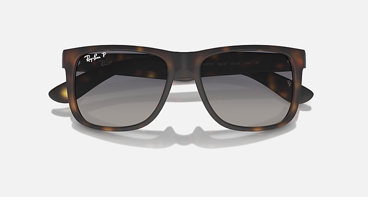 Tortoise-frame square sunglasses with dark gray lenses, angled top view