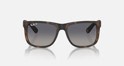 Tortoise-frame square sunglasses with dark gray lenses, front view