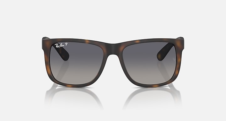 Tortoise-frame square sunglasses with dark gray lenses, front view