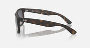 Tortoise-frame square sunglasses, side profile with dark gray lenses