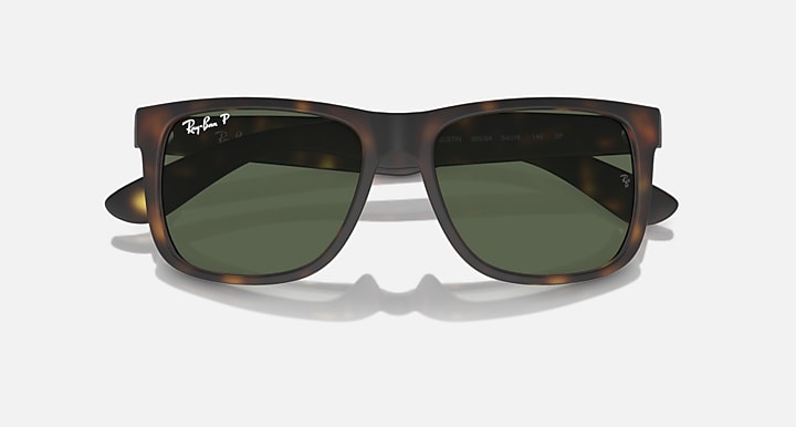 Tortoise-frame square sunglasses with dark green lenses, angled front view