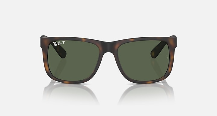 Tortoise-frame square sunglasses with dark green lenses, front view