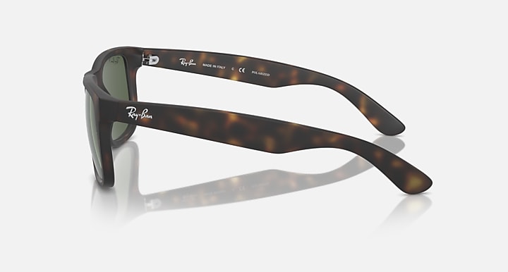 Tortoise-frame square sunglasses, side profile with dark green lenses