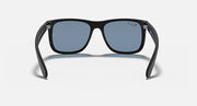 Ray-Ban sunglasses with black frame and slate blue lenses (front view)