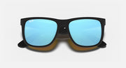 Black rectangular sunglasses with light blue lenses in a flat front view