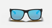 Black rectangular sunglasses with blue lenses and matte frame