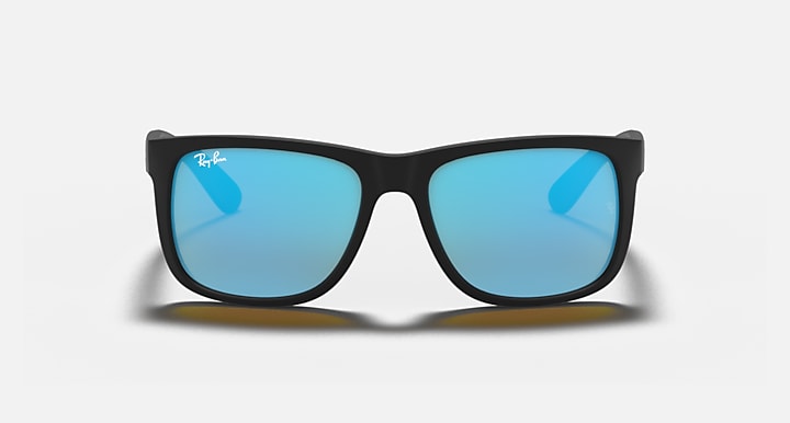 Black rectangular sunglasses with blue lenses and matte frame