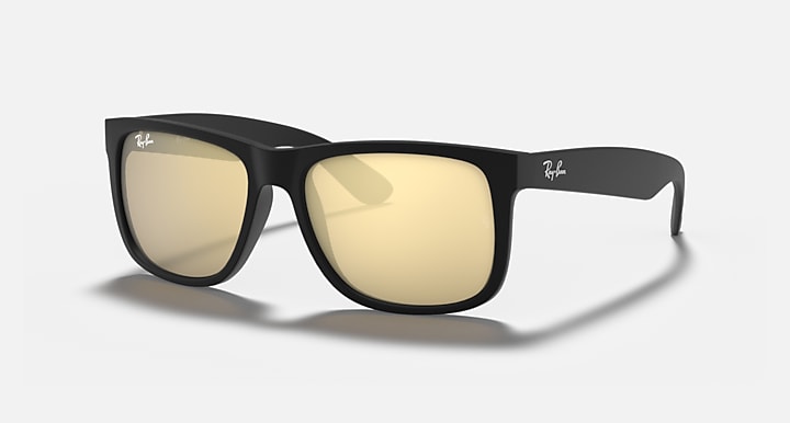 Ray-Ban sunglasses with black frame and amber mirrored lenses