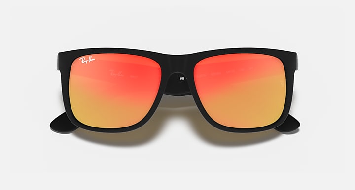 Black rectangular sunglasses with red mirror lenses and wide front frame