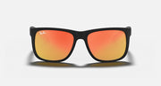 Black rectangular sunglasses with orange gradient lenses and dark frame front