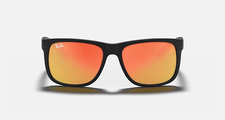 Black rectangular sunglasses with orange gradient lenses and dark frame front