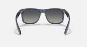 Navy blue sunglasses with dark lenses and gold-tone hinge details