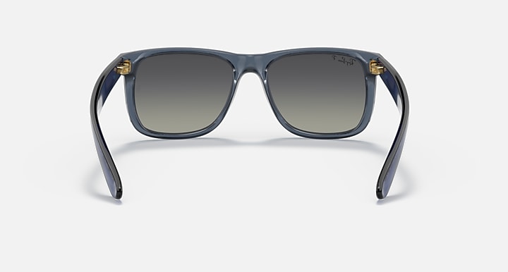 Navy blue sunglasses with dark lenses and gold-tone hinge details