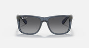 Blue-gray sunglasses with dark lenses and sporty rectangular frame