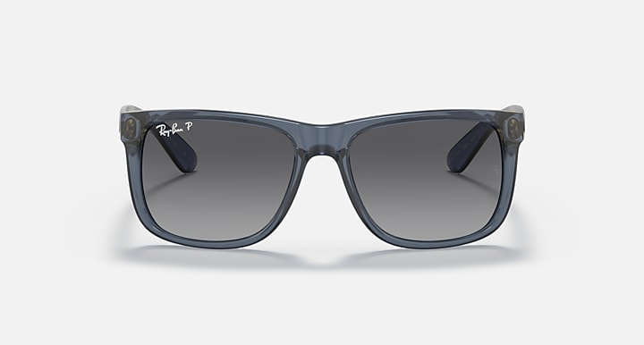 Blue-gray sunglasses with dark lenses and sporty rectangular frame
