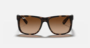 Ray-Ban Justin sunglasses, tortoiseshell frame, amber-brown lenses, front view