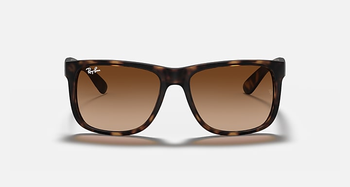Ray-Ban Justin sunglasses, tortoiseshell frame, amber-brown lenses, front view