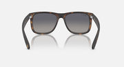 Tortoiseshell sunglasses with dark lenses and full front wrap frame