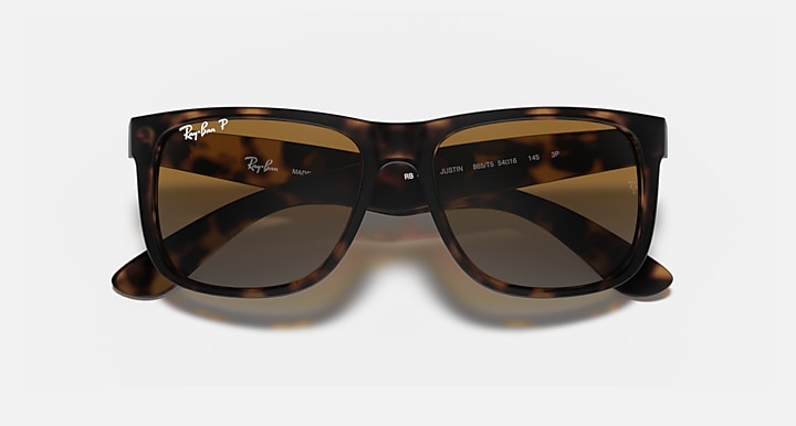 Tortoise sunglasses with dark gradient lenses and Ray-Ban RB4165 branding.