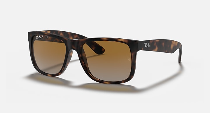 Tortoise-pattern square sunglasses with brown gradient lenses, Ray-Ban RB4165.
