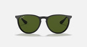Ray-Ban Erika low bridge fit sunglasses, black frame with green lenses, front view