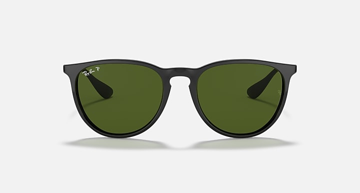 Ray-Ban Erika low bridge fit sunglasses, black frame with green lenses, front view