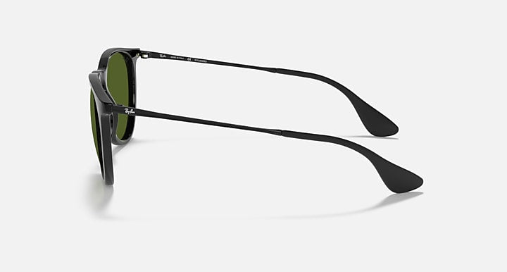 Ray-Ban Erika sunglasses, black frame side profile with green polarized lens