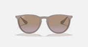 Sunglasses with light brown translucent frame and taupe-to-brown gradient lenses
