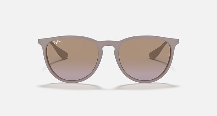 Sunglasses with light brown translucent frame and taupe-to-brown gradient lenses