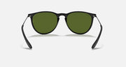 Ray-Ban Erika sunglasses with matte black frame and olive-green lenses, front view.