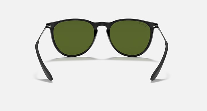 Ray-Ban Erika sunglasses with matte black frame and olive-green lenses, front view.