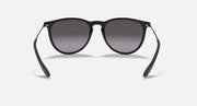 Cat-eye sunglasses with black frame and dark gray lenses, front view with temples