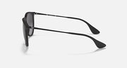 Black cat-eye sunglasses, side view with slim arms and dark gray lenses