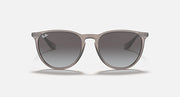 Sunglasses with taupe frame and dark gradient lenses, straight bridge, rounded-square