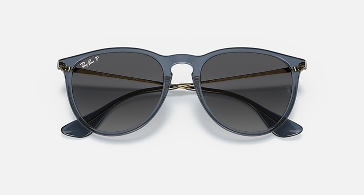 Navy-blue sunglasses with dark smoke lenses and gold-tone temple tips