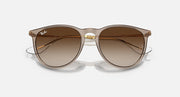 Brown gradient sunglasses with gold metal frame, straight-on top view