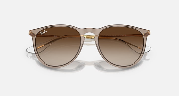 Brown gradient sunglasses with gold metal frame, straight-on top view