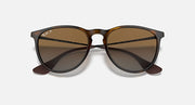 Ray-Ban Erika sunglasses with dark tortoise frame and dark brown gradient lenses, close front.