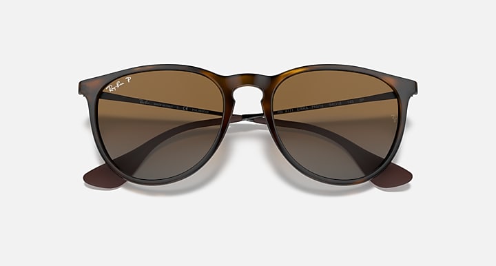 Ray-Ban Erika sunglasses with dark tortoise frame and dark brown gradient lenses, close front.