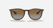Ray-Ban Erika sunglasses with dark tortoise frame and brown gradient lenses, front view.