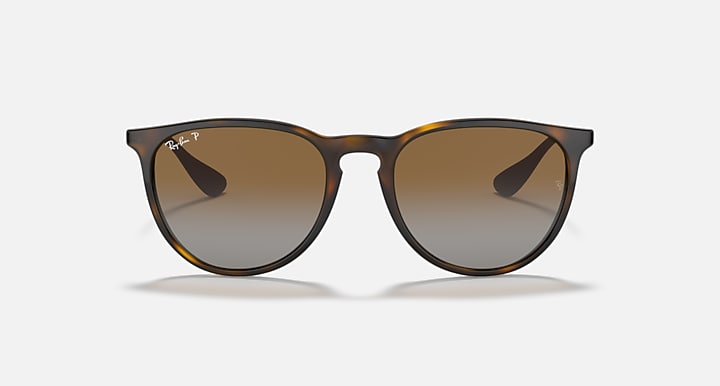 Ray-Ban Erika sunglasses with dark tortoise frame and brown gradient lenses, front view.