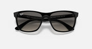 Ray-Ban sunglasses, black frame with dark grey lenses, front view