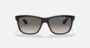 Ray-Ban sunglasses, black frame with dark grey lenses, front view