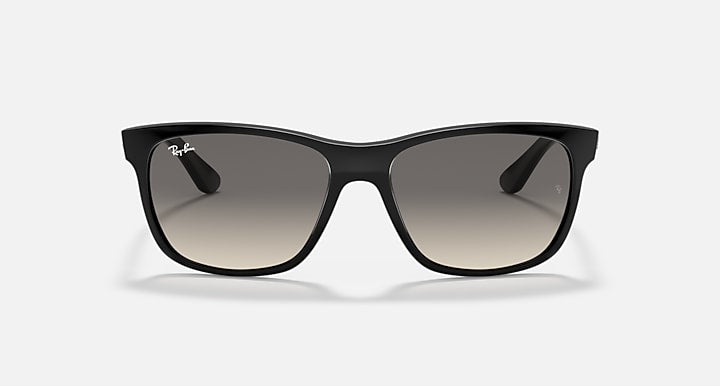Ray-Ban sunglasses, black frame with dark grey lenses, front view